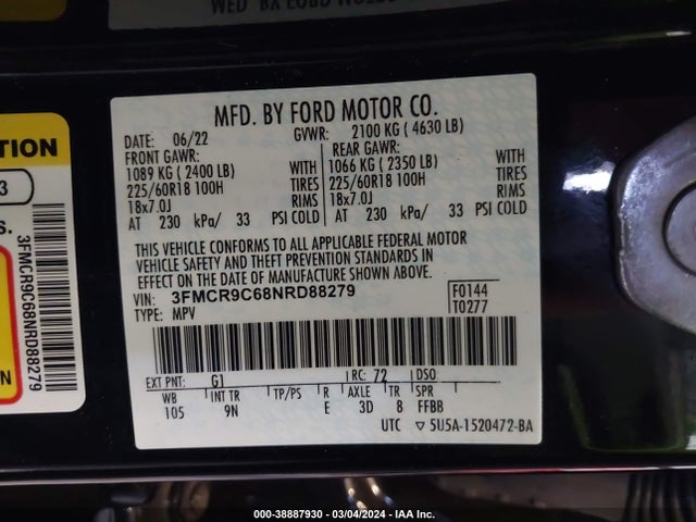 Ford Bronco Sport Outer Banks 2022 3FMCR9C68NRD88279 Image 9