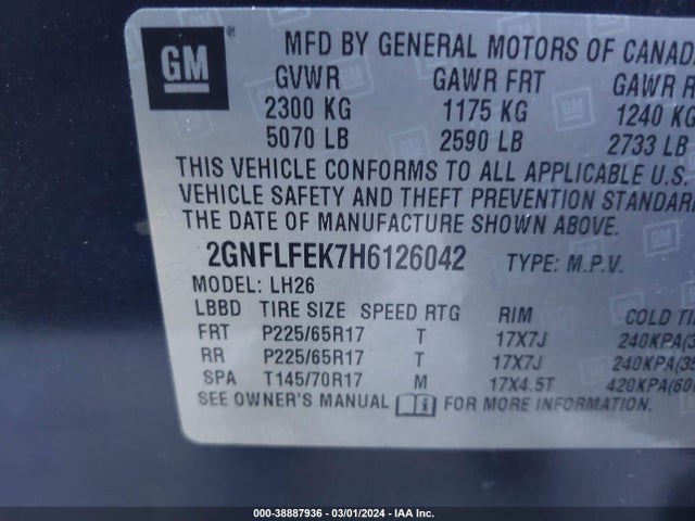 Chevrolet EQUINOX LT 2017 2GNFLFEK7H6126042 Image 9