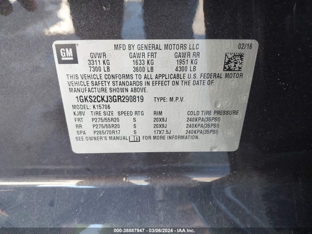 GMC YUKON DENALI 2016 1GKS2CKJ3GR290819 Image 9