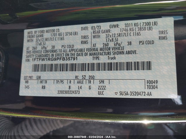 Ford F-150 Raptor 2023 1FTFW1RG9PFB35791 Image 9