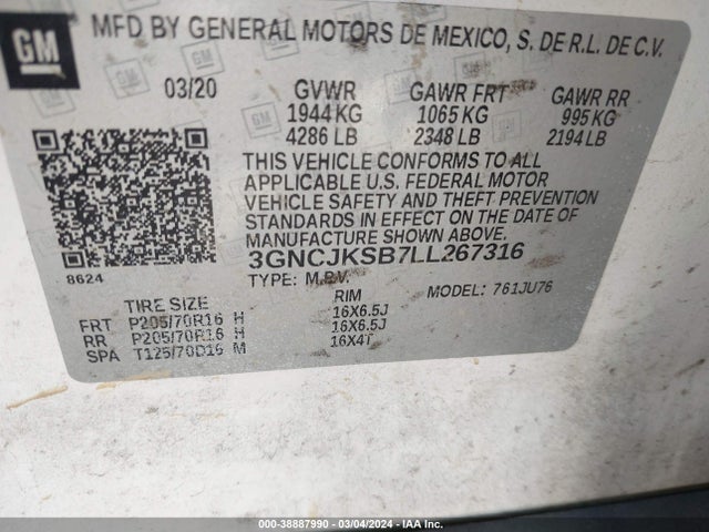 Chevrolet Trax Fwd Ls 2020 3GNCJKSB7LL267316 Image 9