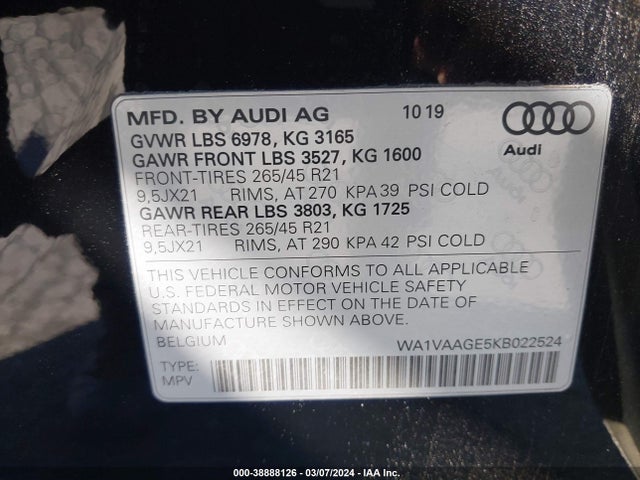 WA1VAAGE5KB022524 Audi E-tron Premium Plus