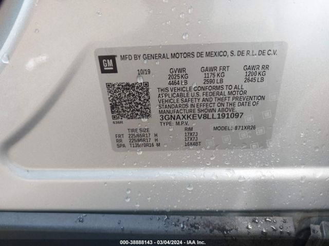 2020 CHEVROLET EQUINOX 3GNAXKEV8LL191097 Photo 8