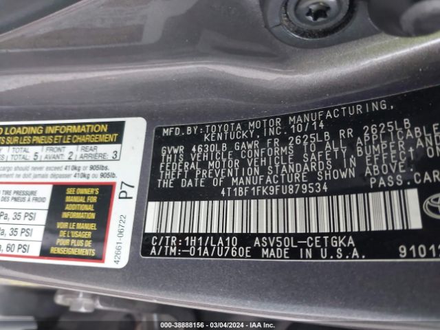 4T1BF1FK9FU879534 Toyota CAMRY XLE