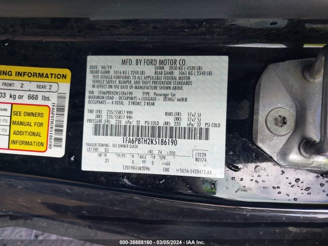 Ford Mustang Ecoboost 2019 1FA6P8TH2K5186190 Image 9