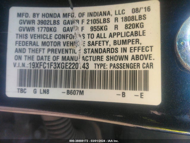 Honda Civic Ex-t 2016 19XFC1F3XGE220143 Image 9