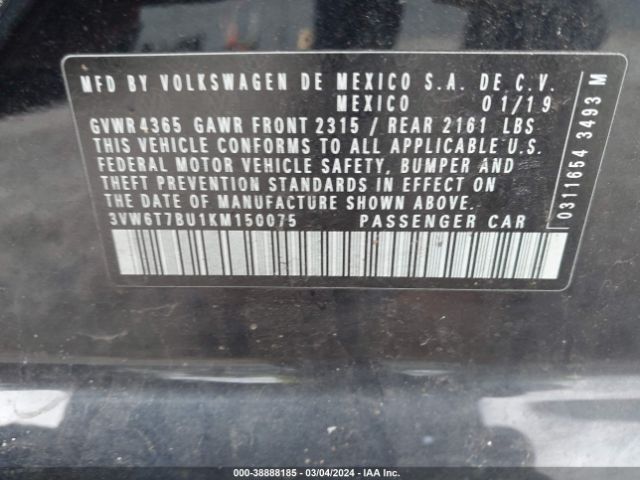 3VW6T7BU1KM150075 Volkswagen Jetta Gli 2.0t 35th Anniversary Edition/2.0t Autobahn/2.0t S