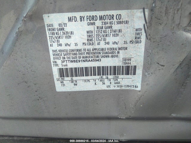 Ford Maverick Xl 2022 3FTTW8E91NRA45943 Image 9