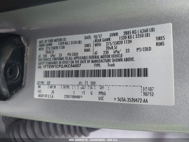 Ford F-150 Xl 2018 1FTEW1CP2JKC54057 Image 9