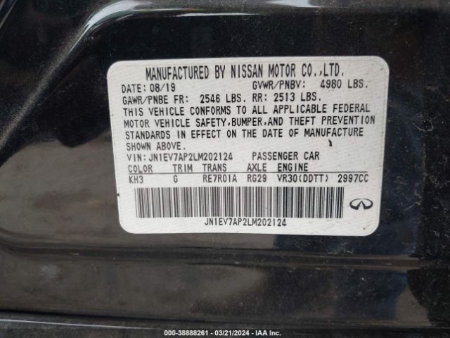 JN1EV7AP2LM202124 Infiniti Q50 LUXE