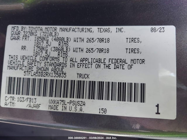 Toyota Tundra Sr5 2024 5TFLA5DB2RX135035 Image 9