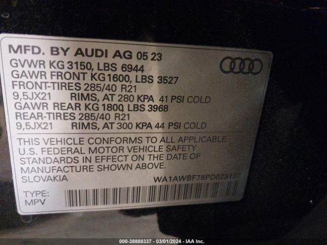 WA1AWBF78PD023137 Audi Sq7 Premium Plus Tfsi Quattro Tiptronic