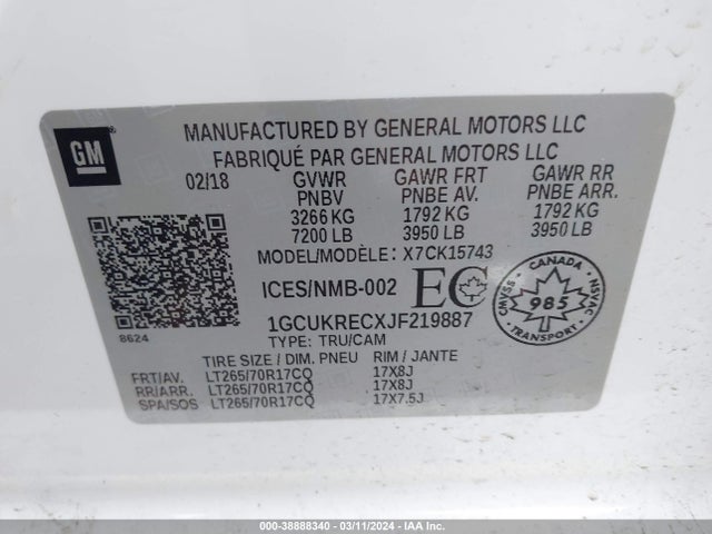 Chevrolet Silverado 1500 1lt/2lt 2018 1GCUKRECXJF219887 Image 9