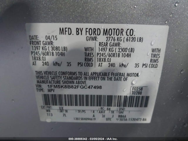 Ford Explorer 2015 1FM5K8B82FGC47498 Image 9
