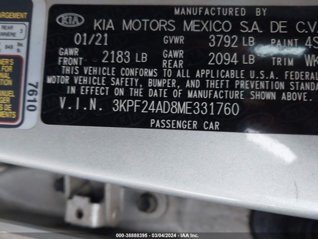 KIA Forte Lxs 2021 3KPF24AD8ME331760 Image 9