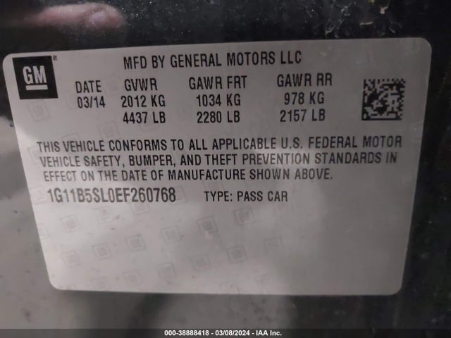 Chevrolet Malibu 1ls 2014 1G11B5SL0EF260768 Image 9