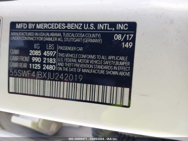 55SWF4JBXJU242019 Mercedes-Benz C 300