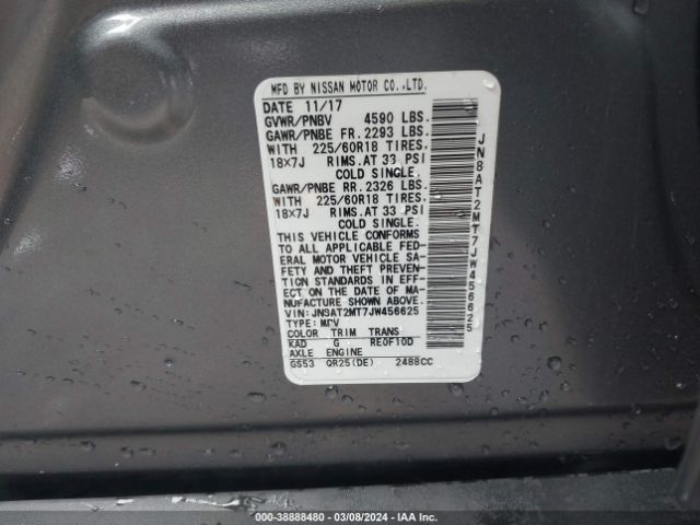 JN8AT2MT7JW456625 Nissan Rogue Sl