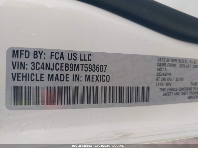 3C4NJCEB9MT593607 Jeep Compass 80th Anniversary Fwd