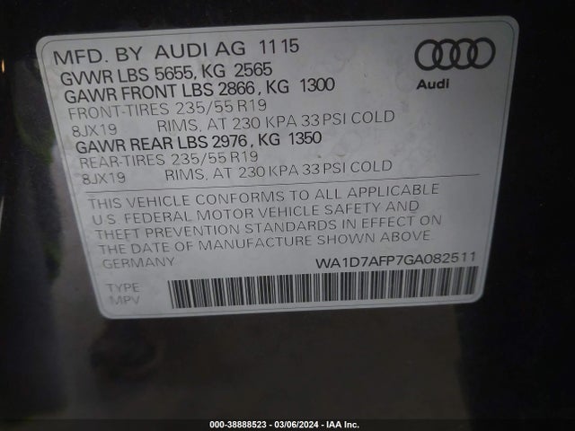 WA1D7AFP7GA082511 Audi Q5 3.0t Premium Plus