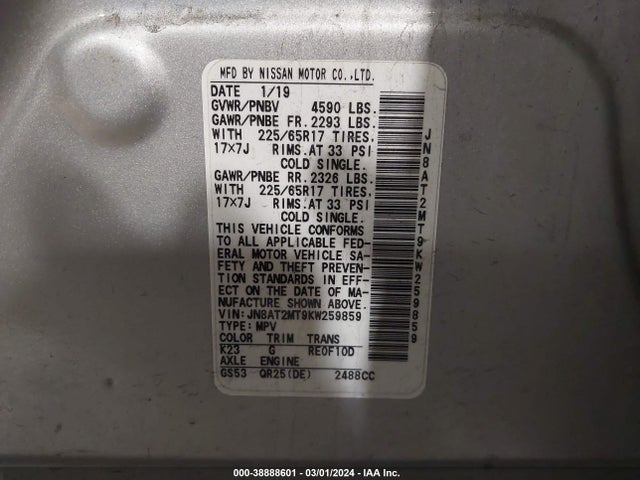 Nissan ROGUE SV 2019 JN8AT2MT9KW259859 Image 9