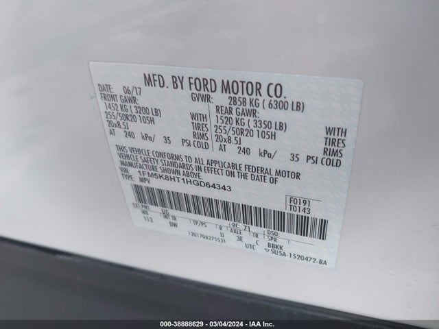 Ford Explorer Platinum 2017 1FM5K8HT1HGD64343 Image 9