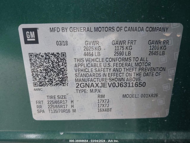 Chevrolet EQUINOX LT 2018 2GNAXJEV0J6311650 Image 9
