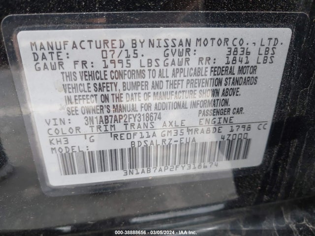 Nissan SENTRA SR 2015 3N1AB7AP2FY318674 Image 9