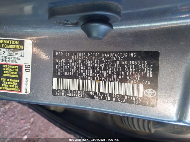 Toyota COROLLA LE 2017 5YFBURHE1HP664830 Image 9