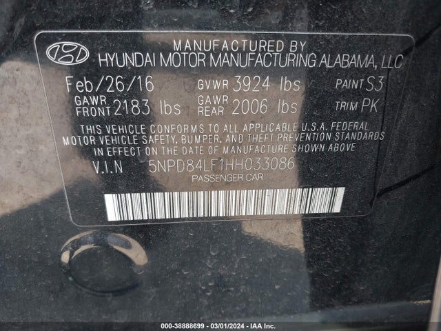 Hyundai ELANTRA SE 2017 5NPD84LF1HH033086 Image 9