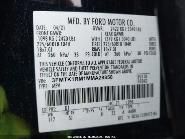 Ford Mustang Mach-e Select 2021 3FMTK1RM1MMA28858 Image 9