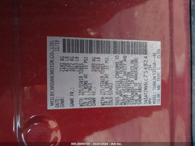 5N1AT2MV6LC754824 Nissan Rogue Sl Intelligent Awd