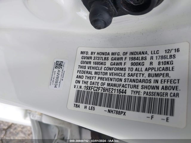 Honda CIVIC EX 2017 19XFC2F76HE211644 Image 9