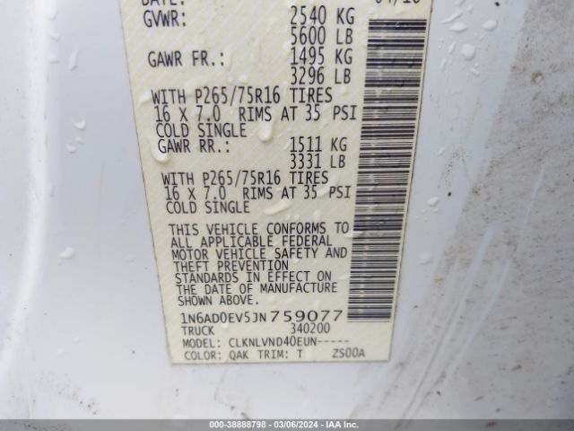 1N6AD0EV5JN759077 Nissan Frontier Pro-4x