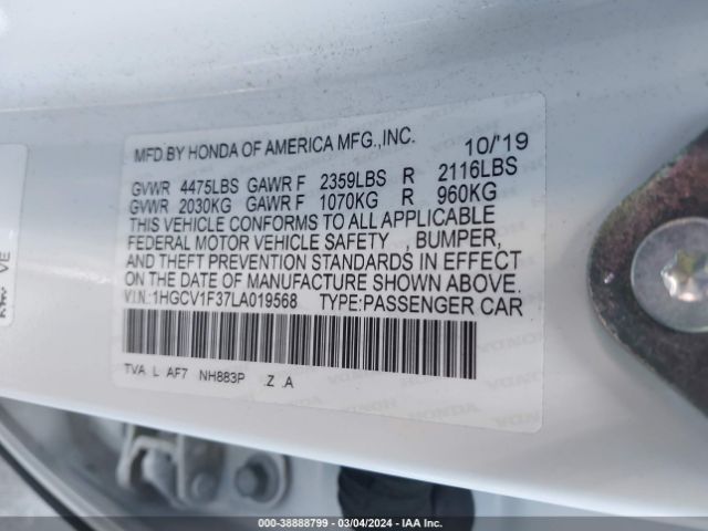 1HGCV1F37LA019568 Honda Accord Sport