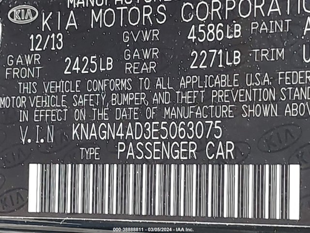 KIA Optima Hybrid Ex 2014 KNAGN4AD3E5063075 Image 9