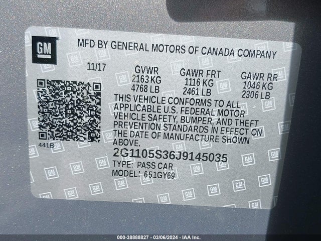 Chevrolet IMPALA 1LT 2018 2G1105S36J9145035 Image 9