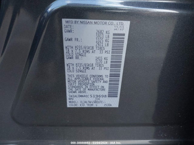 5N1AL0MN4EC519698 Infiniti QX60