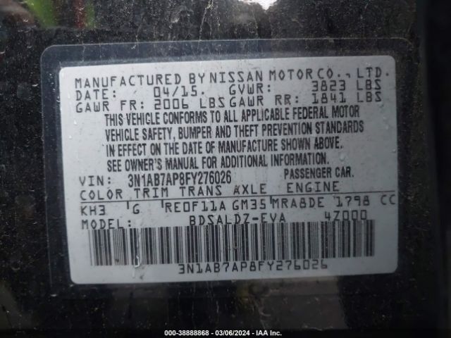 3N1AB7AP8FY276026 Nissan SENTRA SV