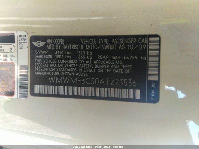 2010 MINI COOPER WMWMF3C50ATZ23536 Photo 8