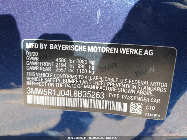 BMW 330I 2020 3MW5R1J04L8B35263 Image 9