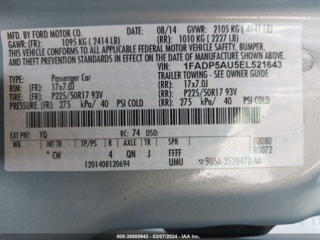 1FADP5AU5EL521643 Ford C-max Hybrid Se