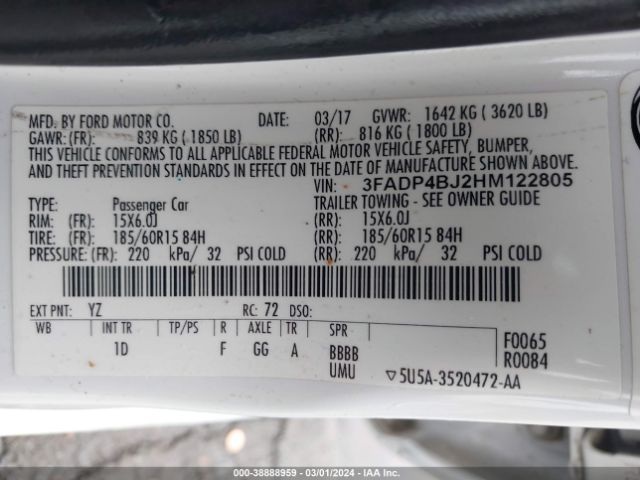 3FADP4BJ2HM122805 Ford FIESTA SE
