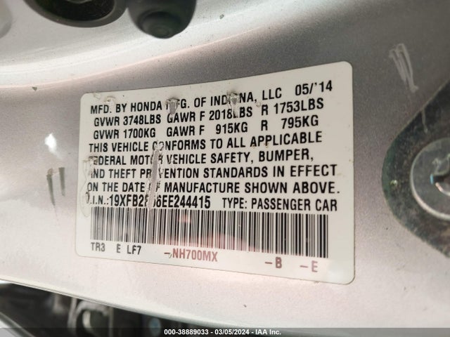 Honda Civic Lx 2014 19XFB2F56EE244415 Image 9