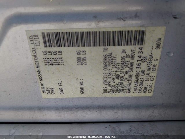 Nissan Maxima 3.5 Sv 2019 1N4AA6AV8KC361434 Image 9