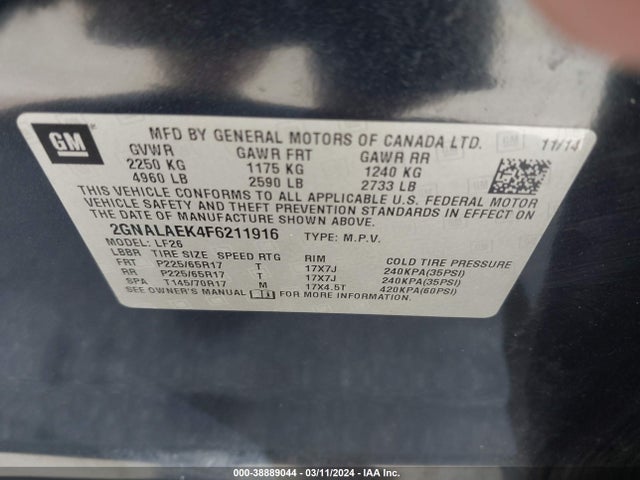 Chevrolet EQUINOX LS 2015 2GNALAEK4F6211916 Image 9