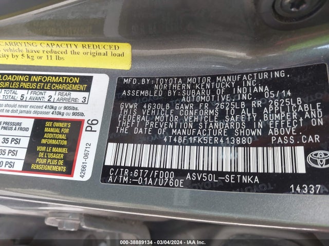 Toyota CAMRY LE 2014 4T4BF1FK5ER413880 Image 9