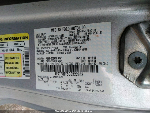 Ford MUSTANG GT 2016 1FATP8FF5G5222863 Image 9