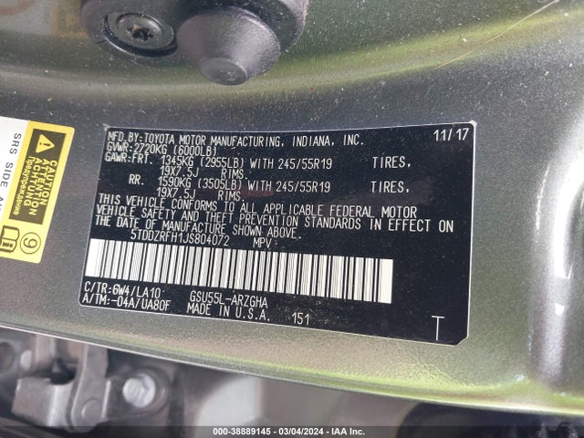 Toyota Highlander Limited Platinum 2018 5TDDZRFH1JS804072 Image 9