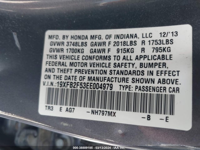 Honda Civic Lx 2014 19XFB2F53EE004979 Image 9